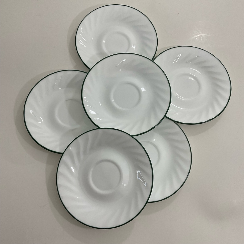 Corelle White Swirl Green Rimmed Chutney Saucers  Set of 6